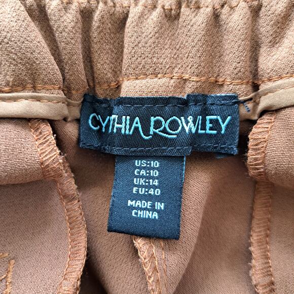 CYNTHIA ROWLEY Brown Pleated High Waisted Wide Leg Trouser Pant Size 10 Fall - Picture 6 of 7